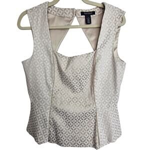 White House Black Market Blouse Women 8 Peplum Geometric Sleeveless Square Neck